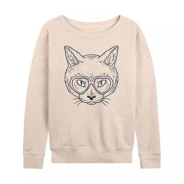 Womens Cat Heart Glasses Slouchy Graphic Sweatshirt Product Image