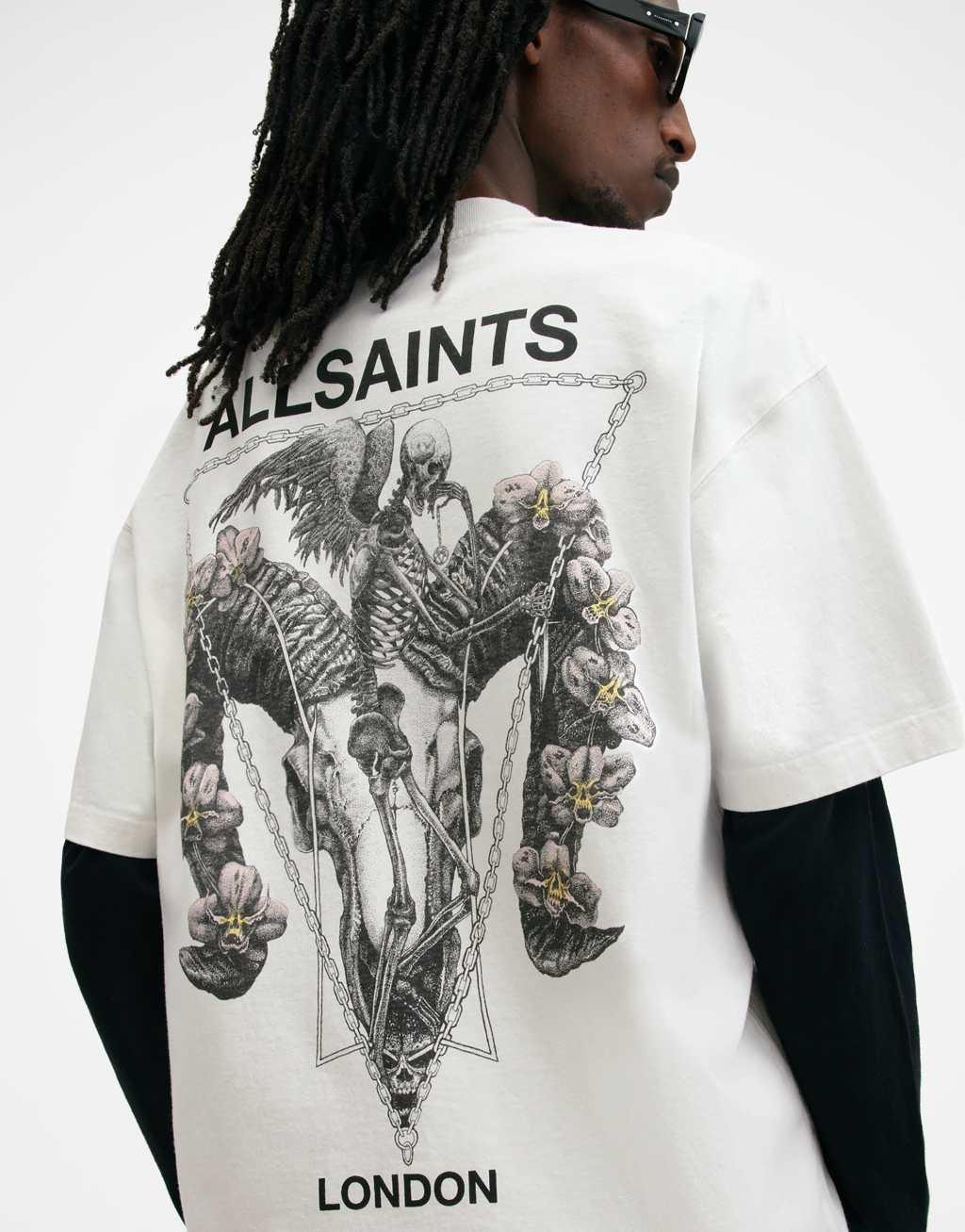 AllSaints Geist raskull print t-shirt in white Product Image