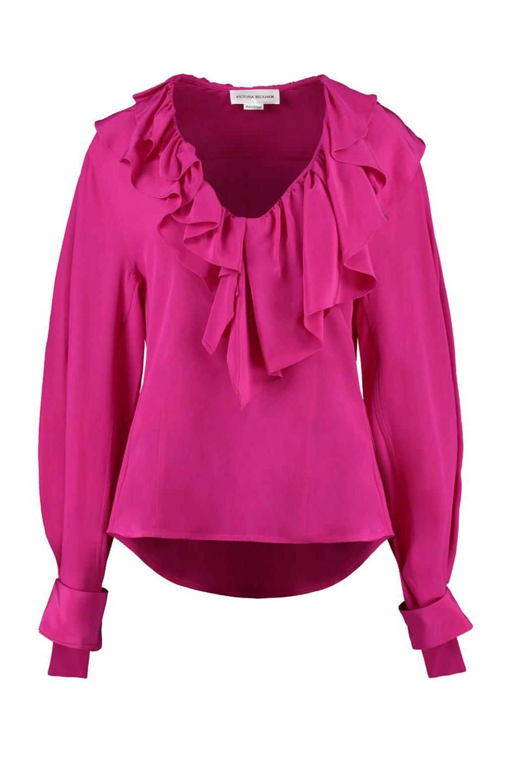 Ruffled Silk Blouse In Fuchsia Product Image