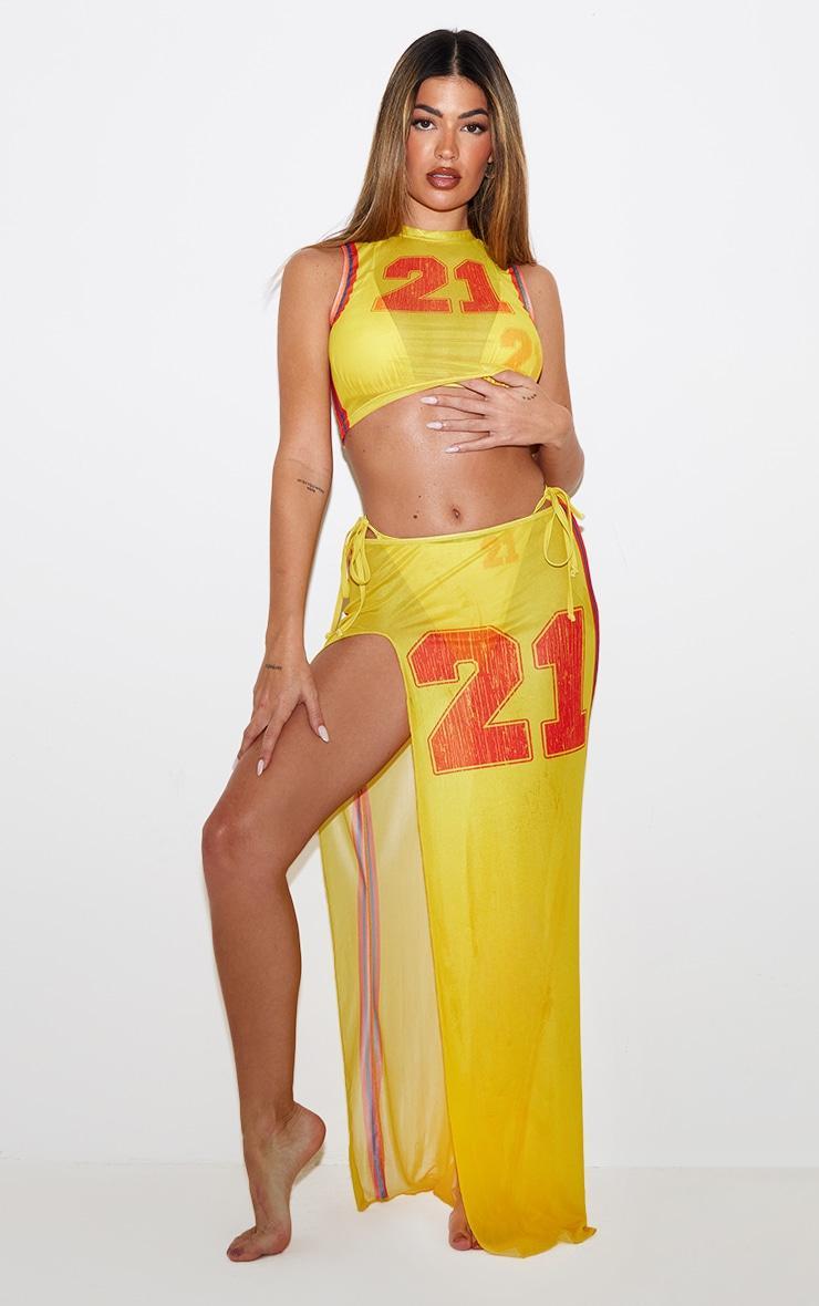 Yellow Mesh 21 Maxi Side Split Beach Skirt Product Image