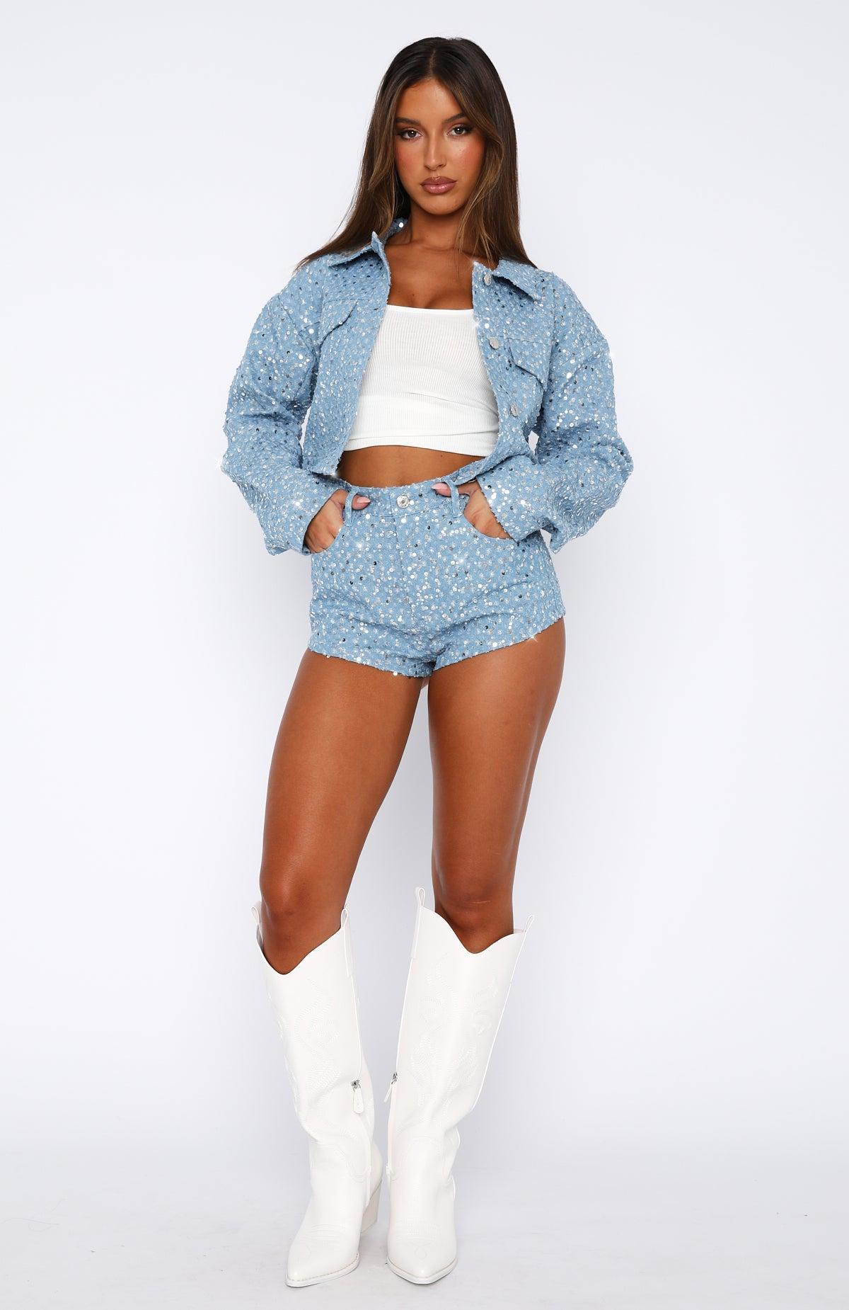 Letting Go Sequin Shorts Sky Blue Product Image