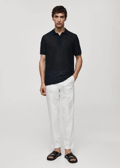 Regular-fit ribbed cotton polo shirt - Men | MANGO USA Product Image