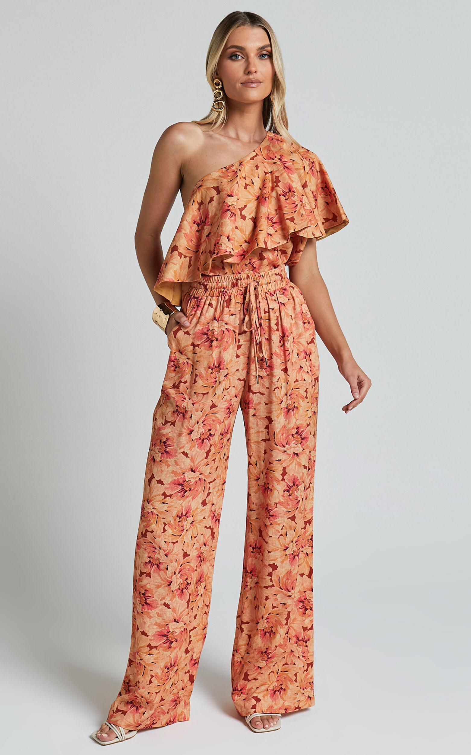 Amalie The Label - Adrienne Linen Blend Drawstring Wide Leg Pants in Valencia Print Product Image