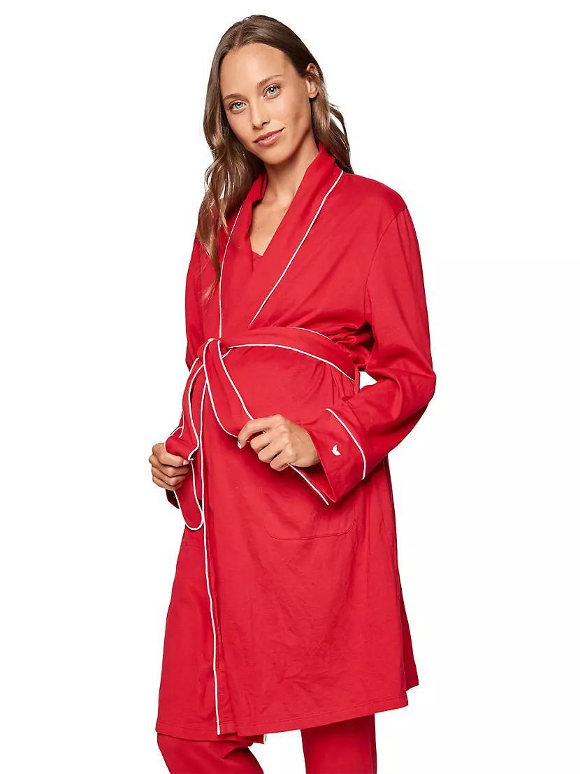 Contrast-Trimmed Cotton Tie-Waist Robe Product Image