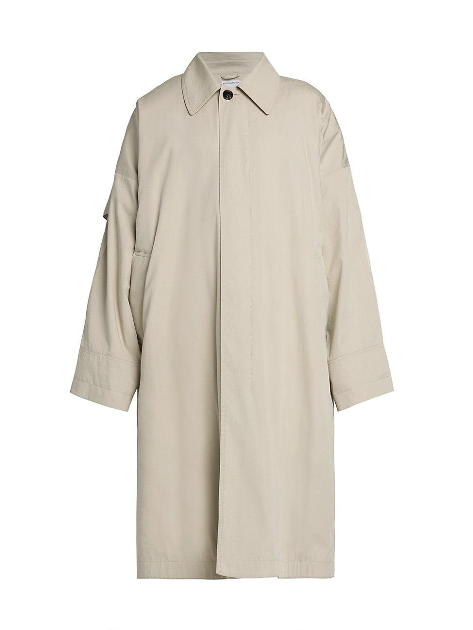 Mens Technical Cotton-Silk Belted Cape Trench Coat Product Image