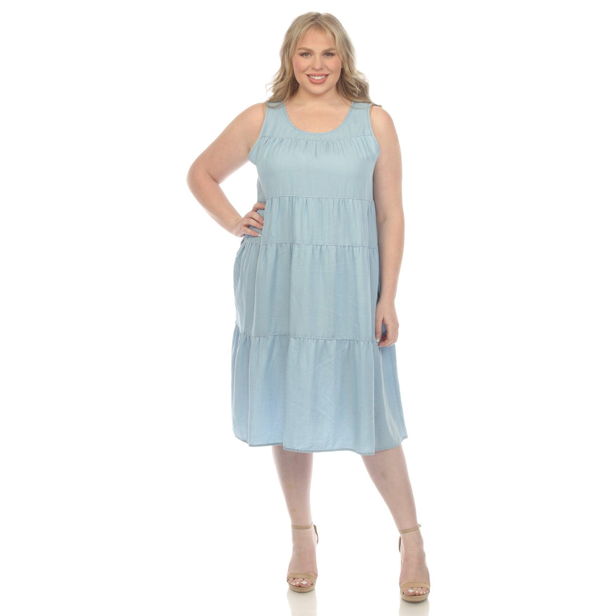 Sleeveless Tiered Chambray Midi Dress - Plus Product Image