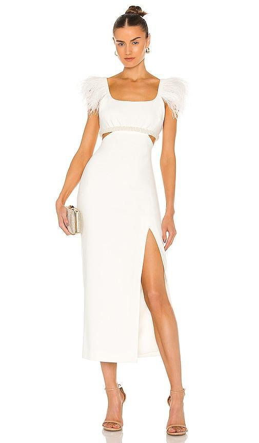 Womens Taliah Feather-Embellished Cut-Out Midi-Dress Product Image