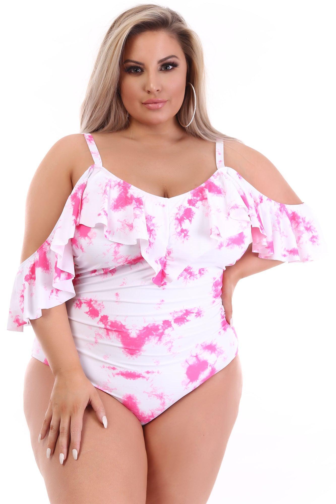 Make A Wave Swimsuit - White/Pink Product Image