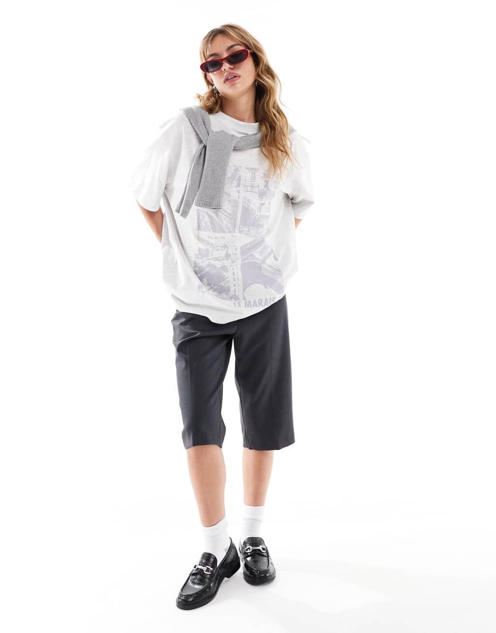 ASOS DESIGN oversized t-shirt with paris photographic in ice heather Product Image