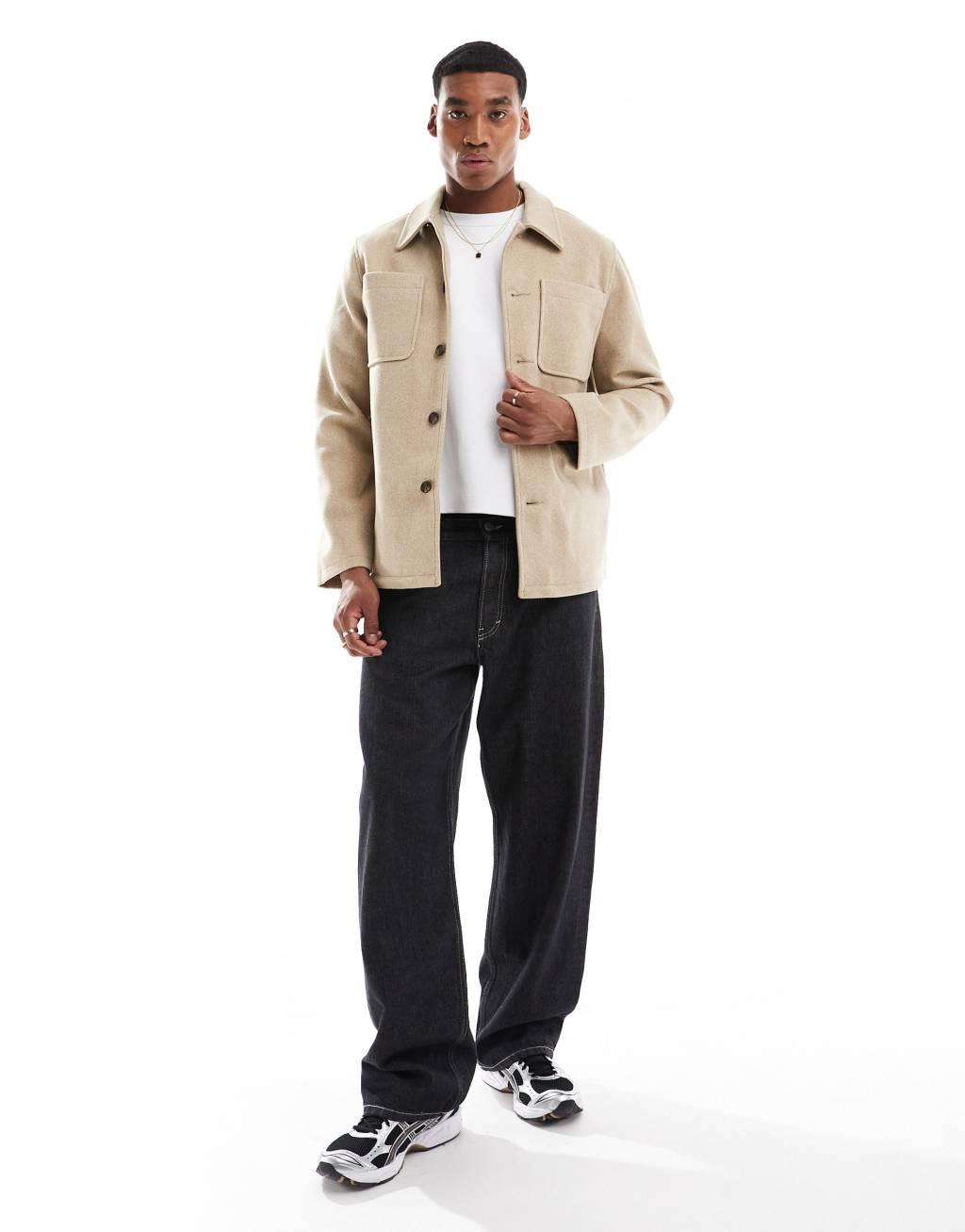 ASOS DESIGN wool look shacket in camel Product Image