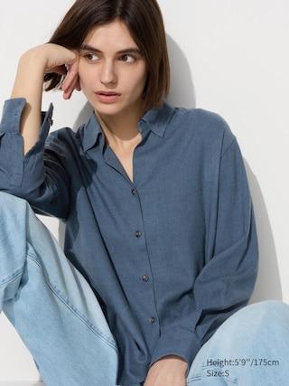 Womens Soft Flannel Skipper Shirt Blue Large UNIQLO US Product Image