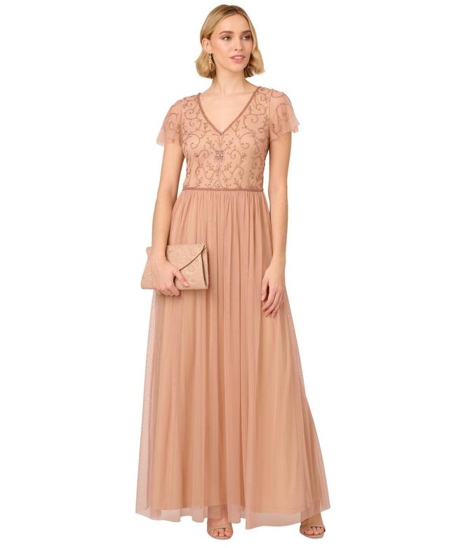 Women's Bead Embellished V-Neck Gown  Product Image