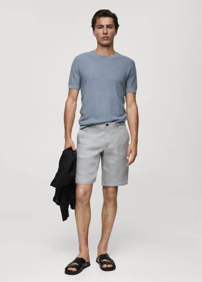 MANGO MAN - Slim fit 100% linen Bermuda shorts sky blueMen Product Image