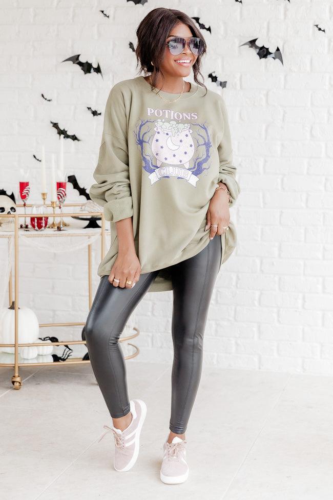 Potions Club Olive Oversized Graphic Sweatshirt Product Image