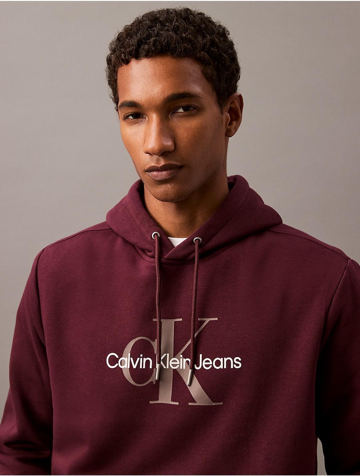 Calvin Klein Mens Monogram Logo Fleece Hoodie - Purple - XS Product Image