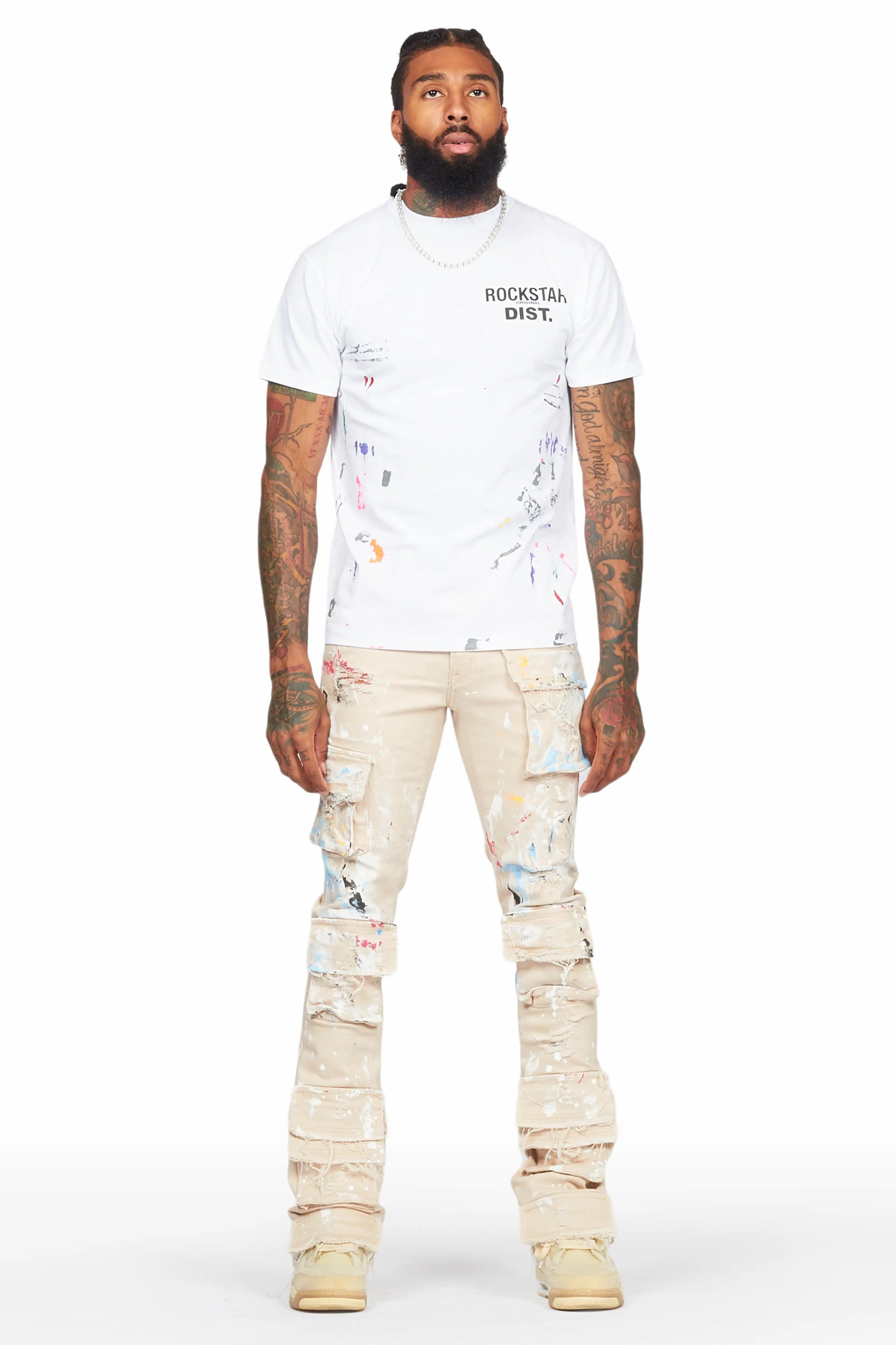 Orien Beige Painter Stacked Flare Jean Male Product Image