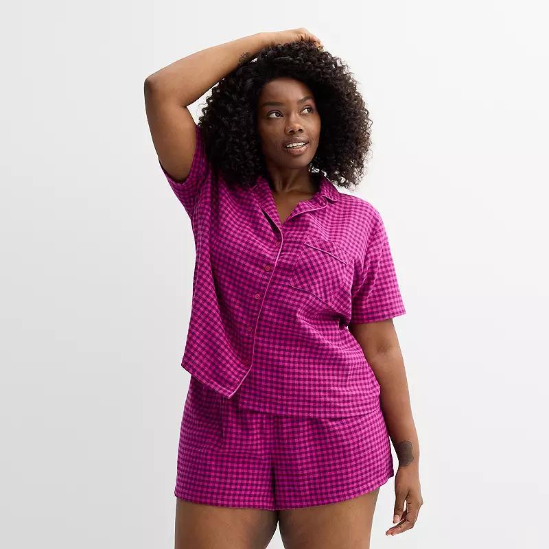 Plus Size Sonoma Goods For Life Flannel Pajama Top & Pajama Shorts Set, Womens Pink Buffalo Gingham Product Image