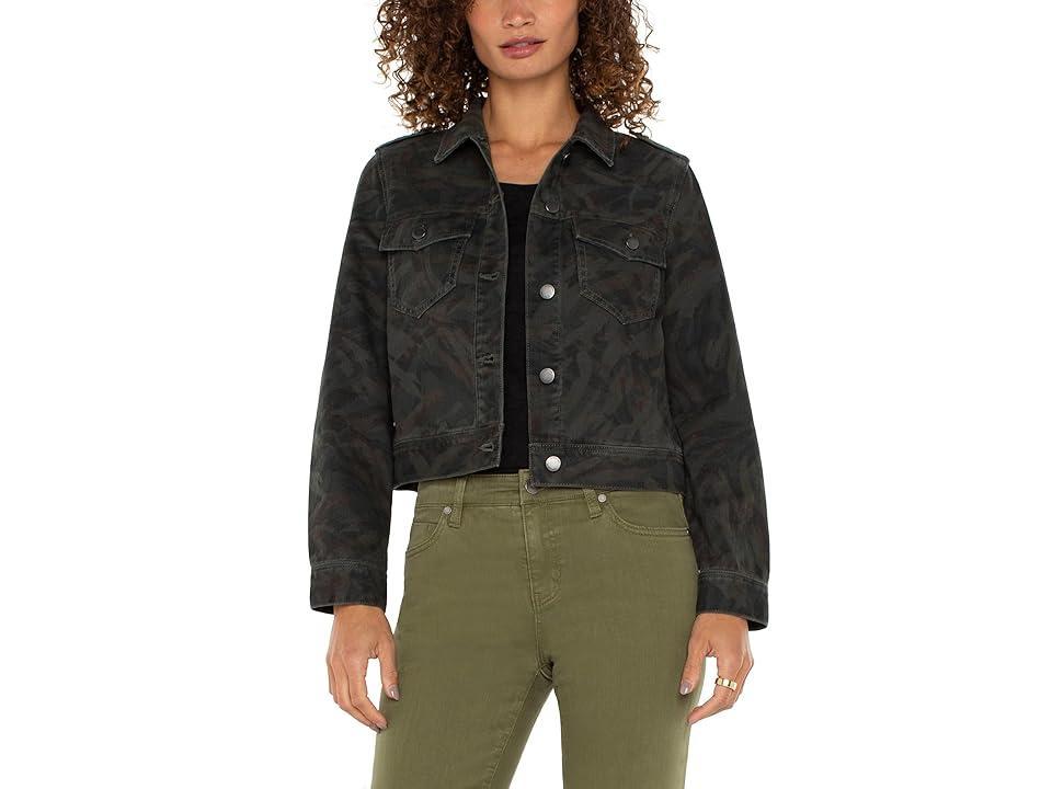 Liverpool Los Angeles Military Crop Jacket Ecru Rigid Denim (Abstract Camo) Women's Vest Product Image