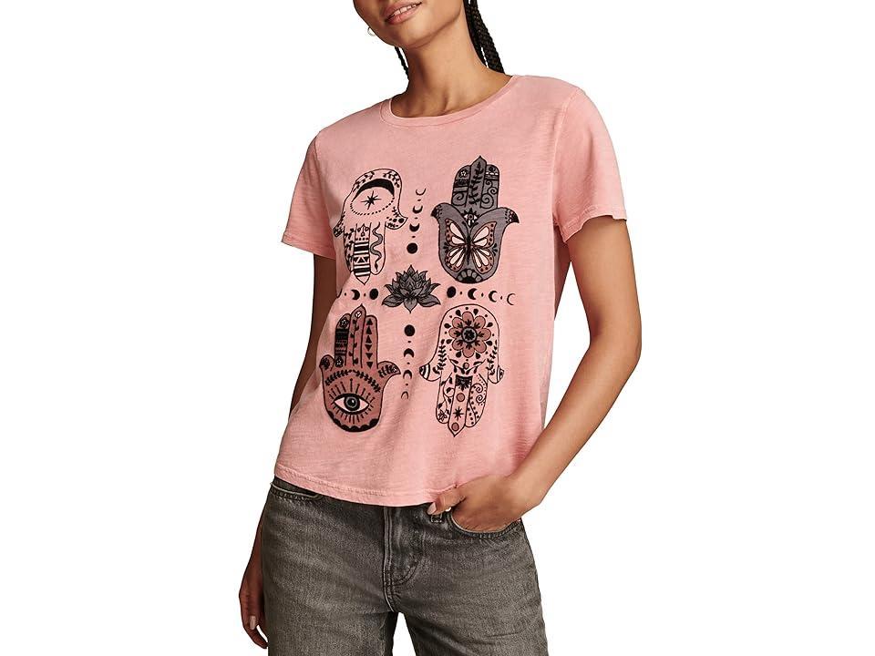 Lucky Brand Hamsa Hands Classic Crew (Peach Blossom) Women's Clothing product image