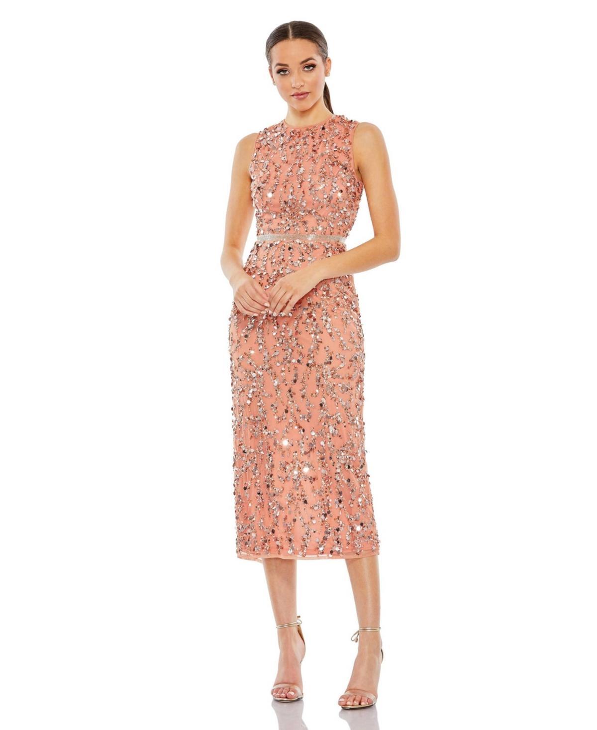 Womens Sequin High-Neck Midi-Dress Product Image