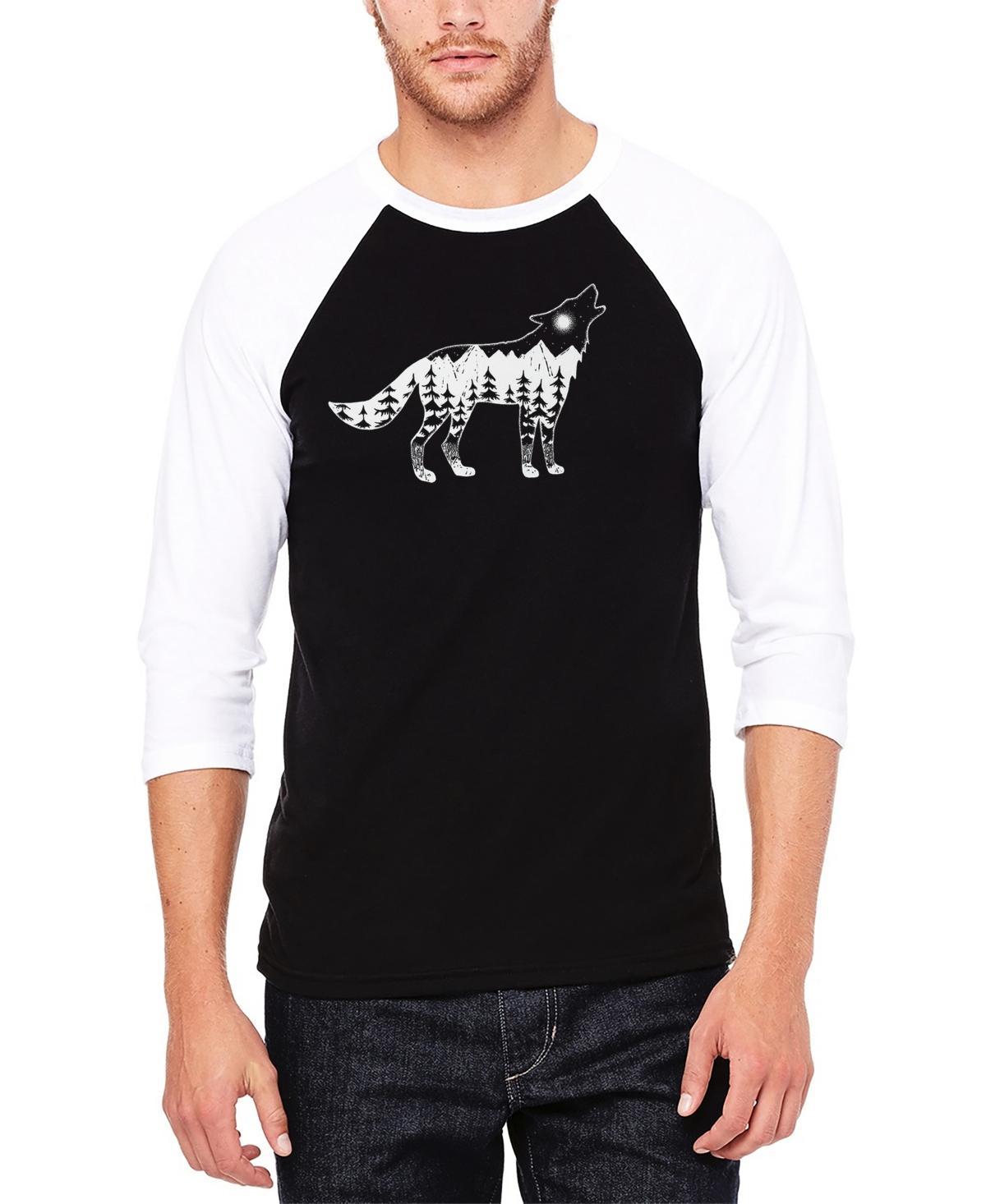 La Pop Art Mens Raglan Baseball 3/4 Sleeve Howling Wolf Word Art T-shirt - Gray Product Image