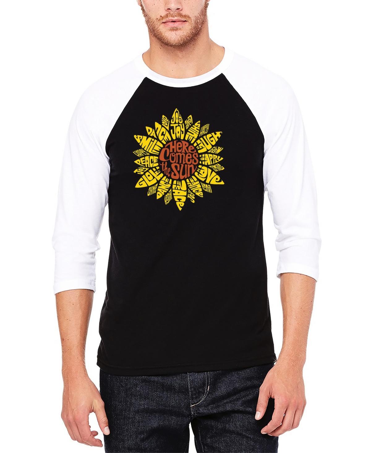 La Pop Art Mens Raglan Baseball 3/4 Sleeve Sunflower Word Art T-shirt - Gray Product Image