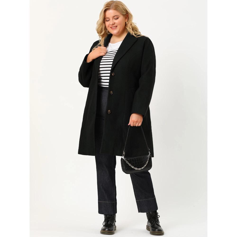 Agnes Orinda Women's Plus Size Winter Notched Lapel Single Breasted with Pockets Pea Coats Product Image