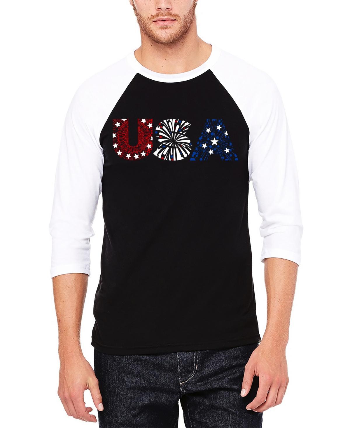 La Pop Art Usa Fireworks - Mens Raglan Baseball Word Art T-Shirt Product Image