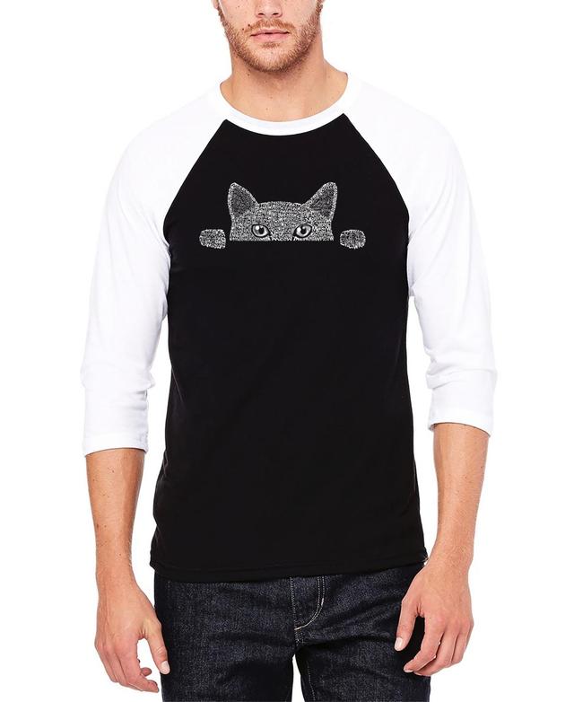 La Pop Art Mens Raglan Baseball 3/4 Sleeve Peeking Dog Word Art T-shirt - Black Product Image