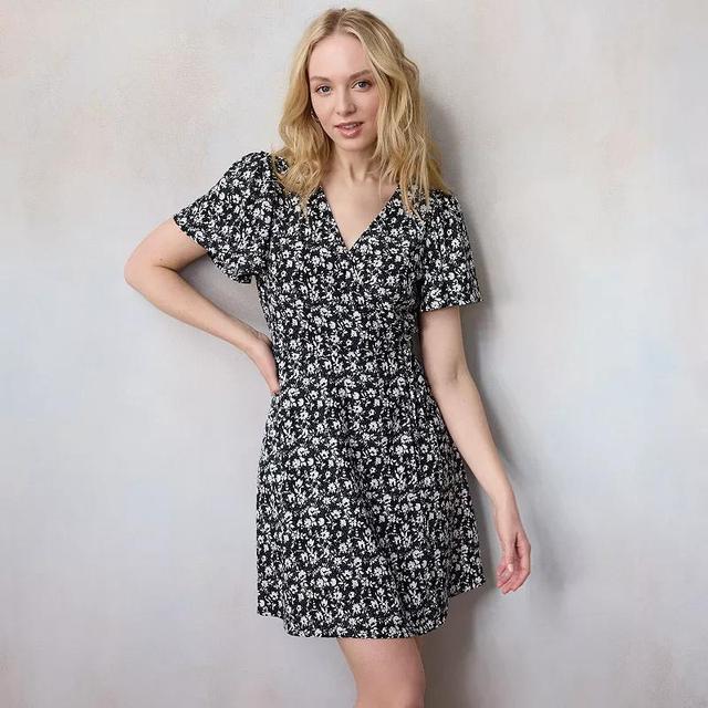 Womens LC Lauren Conrad Modern Surplice Wrap Bell Sleeve Mini Dress Product Image