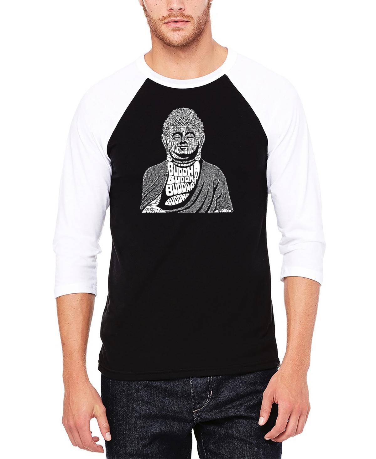 La Pop Art Mens Raglan Baseball 3/4 Sleeve Buddha Word Art T-shirt - Gray Product Image