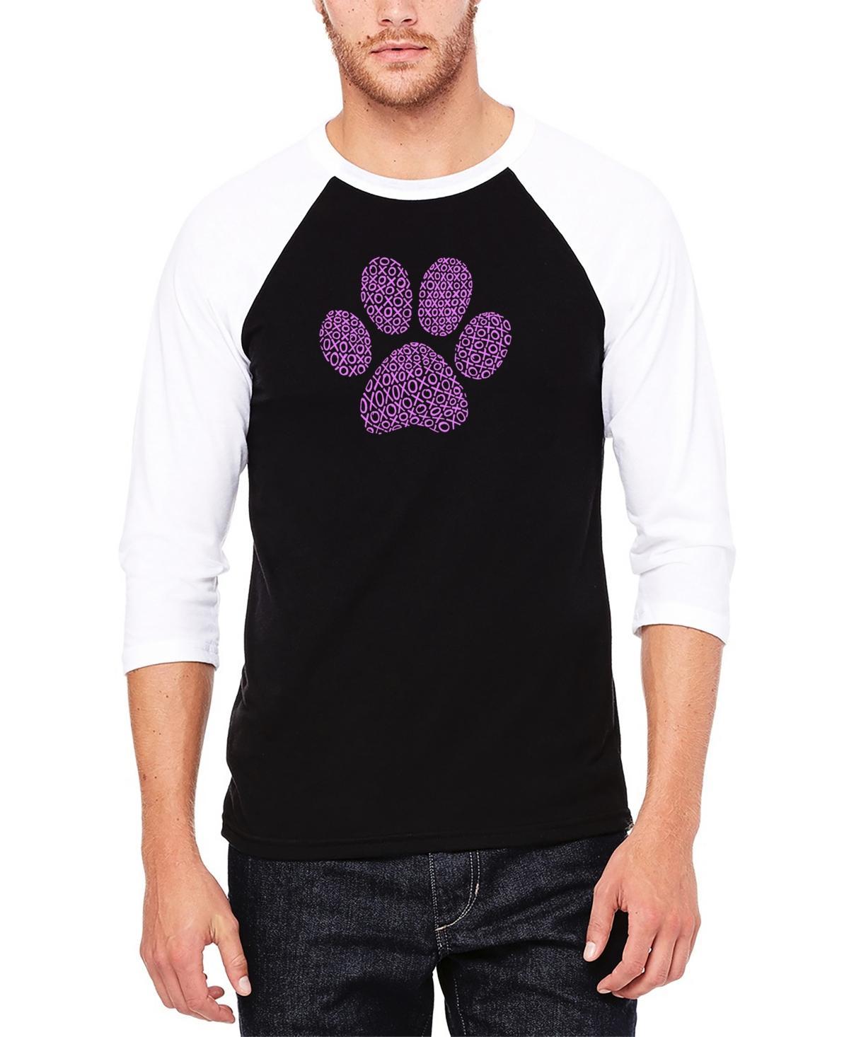 La Pop Art Mens Raglan Baseball 3/4 Sleeve Xoxo Dog Paw Word Art T-shirt - Gray Product Image