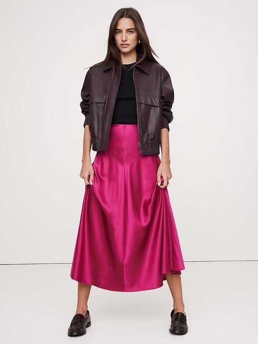 Bias-Cut Silk Midi Skirt Product Image