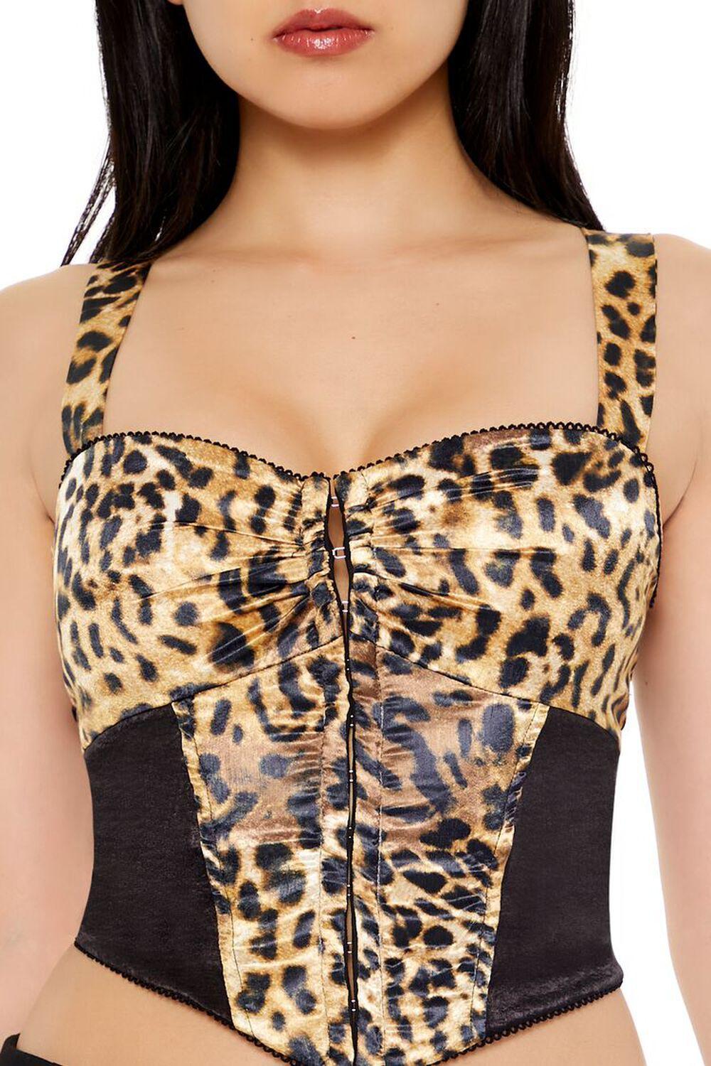 Leopard Print Satin Bustier Crop Top | Forever 21 Product Image