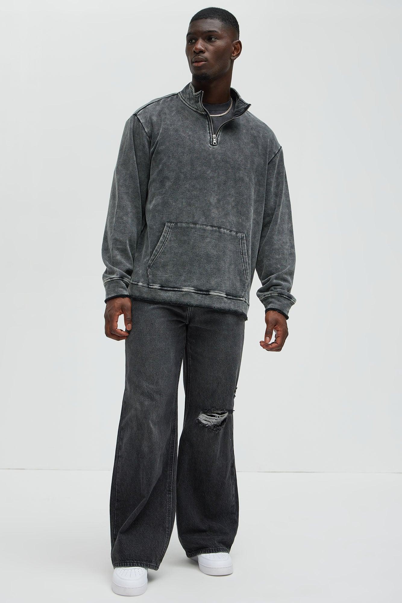 Tyson Acid Wash Quarter Zip Sweatshirt - Black Wash Product Image