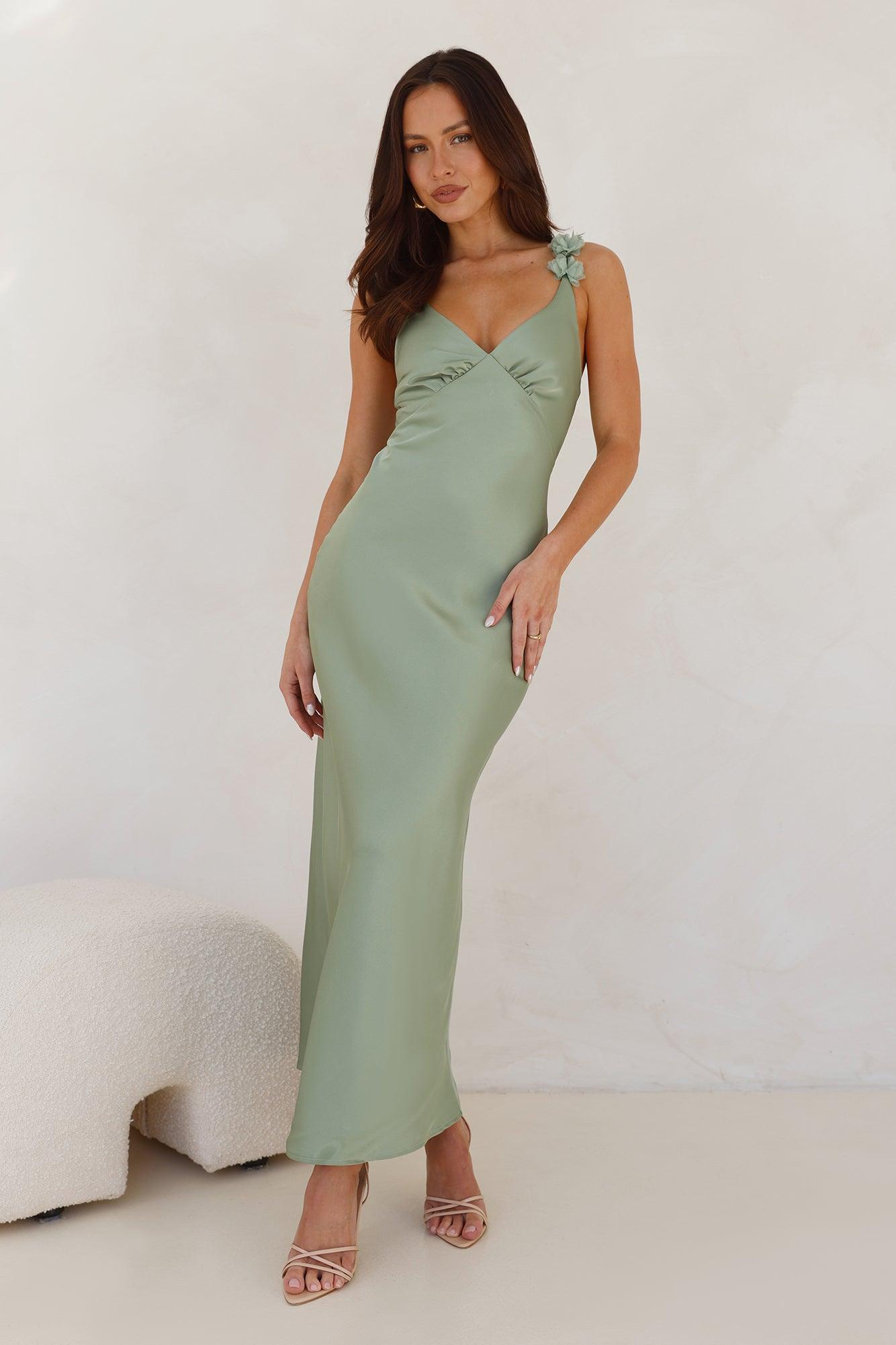 Silken Twilight Satin Maxi Dress Sage product image