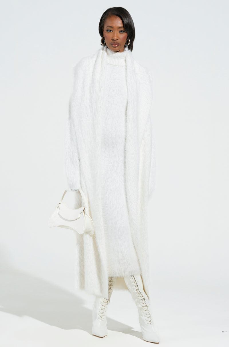 KYLIE FUZZY MIDI DRESS IN WHITE Product Image