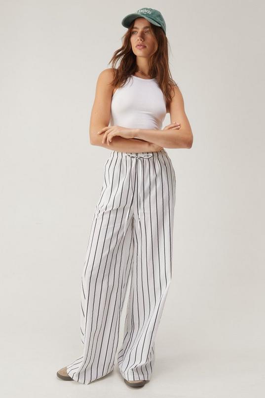 Monochrome Stripe Drawstring Wide Leg Pants Product Image