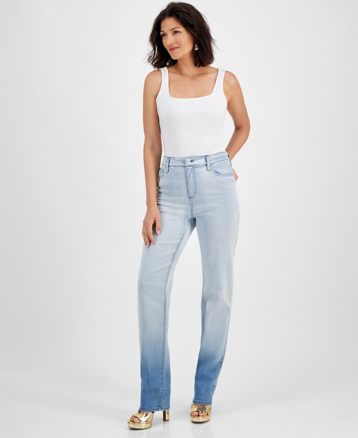 I.n.c. International Concepts Womens High-Rise Straight-Leg Ombre Denim Jeans, Created for Macys Product Image