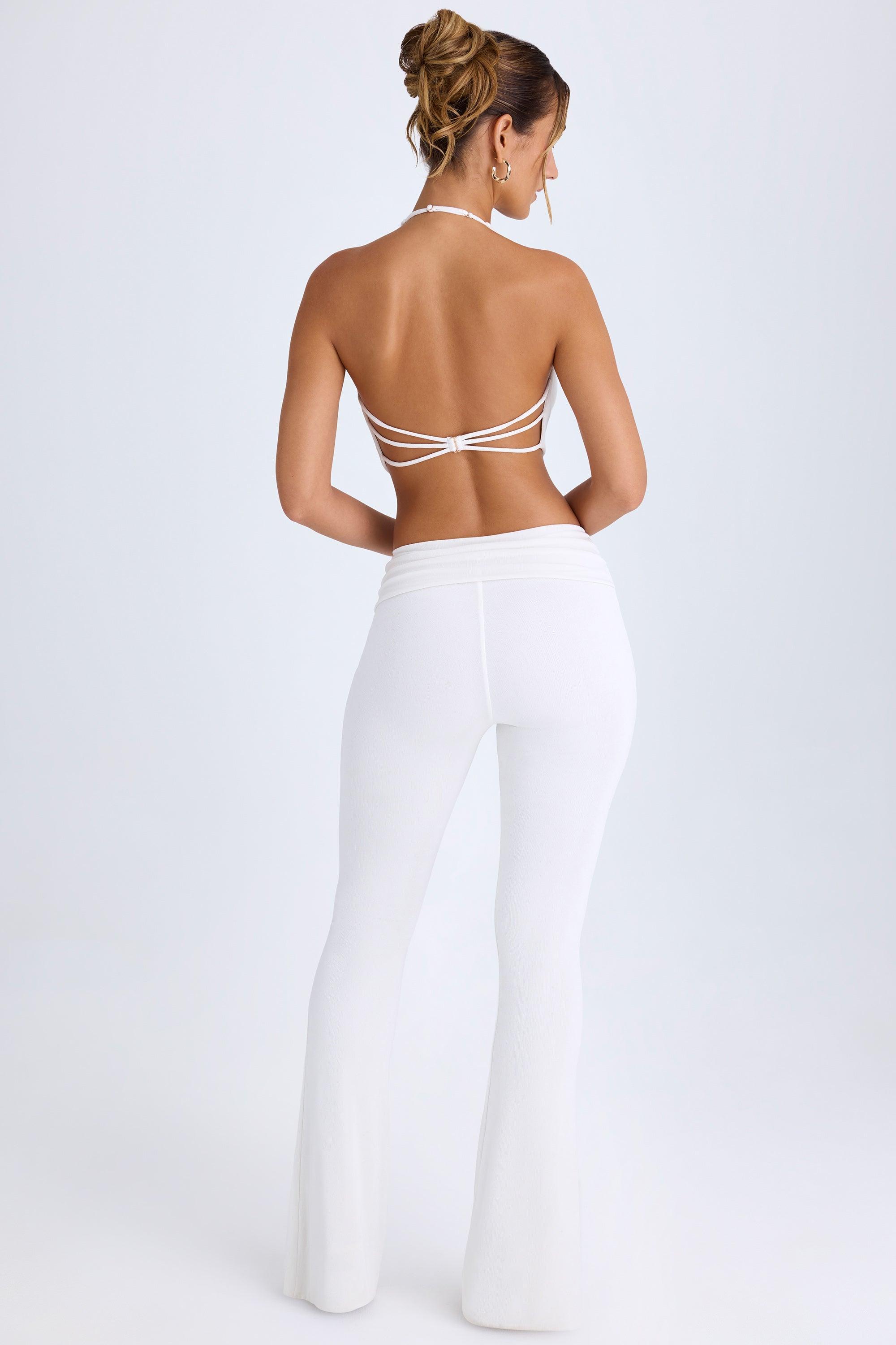 Ruched Mid-Rise Trousers in White Product Image