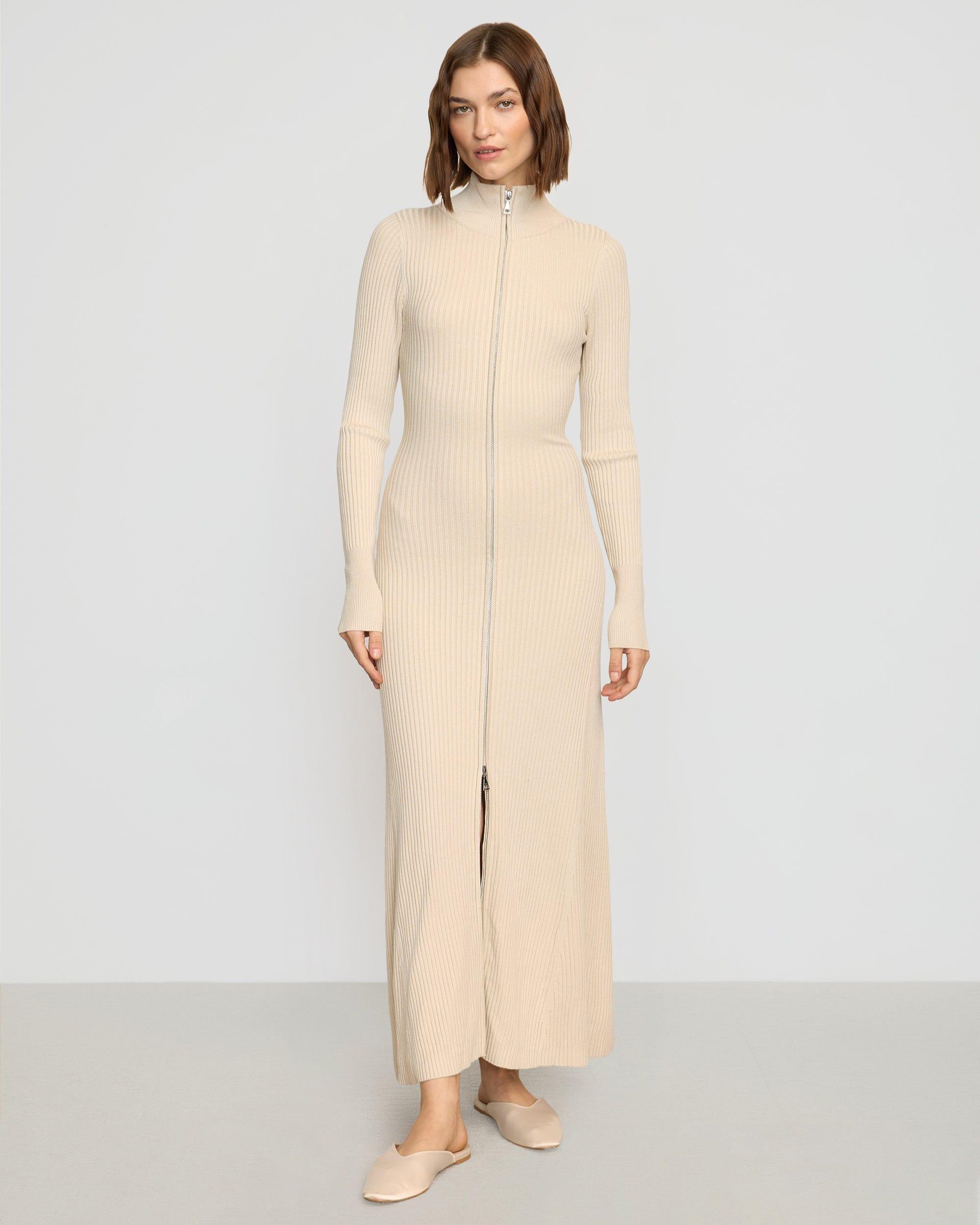 Janne Ribbed Two-Way Zip Sweater Dress Product Image