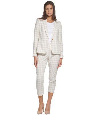 Tommy Hilfiger Womens Plaid One Button Blazer Plaid Ankle Pants Product Image