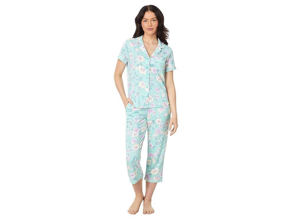 Karen Neuburger Petite Short Sleeve Girlfriend Capri PJ Set with Lace Detail (Siesta Floral) Women's Pajama Sets Product Image