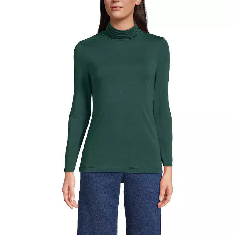 Petite Lands End Lightweight Fitted Long Sleeve Turtleneck, Womens French Pecan Grey Product Image