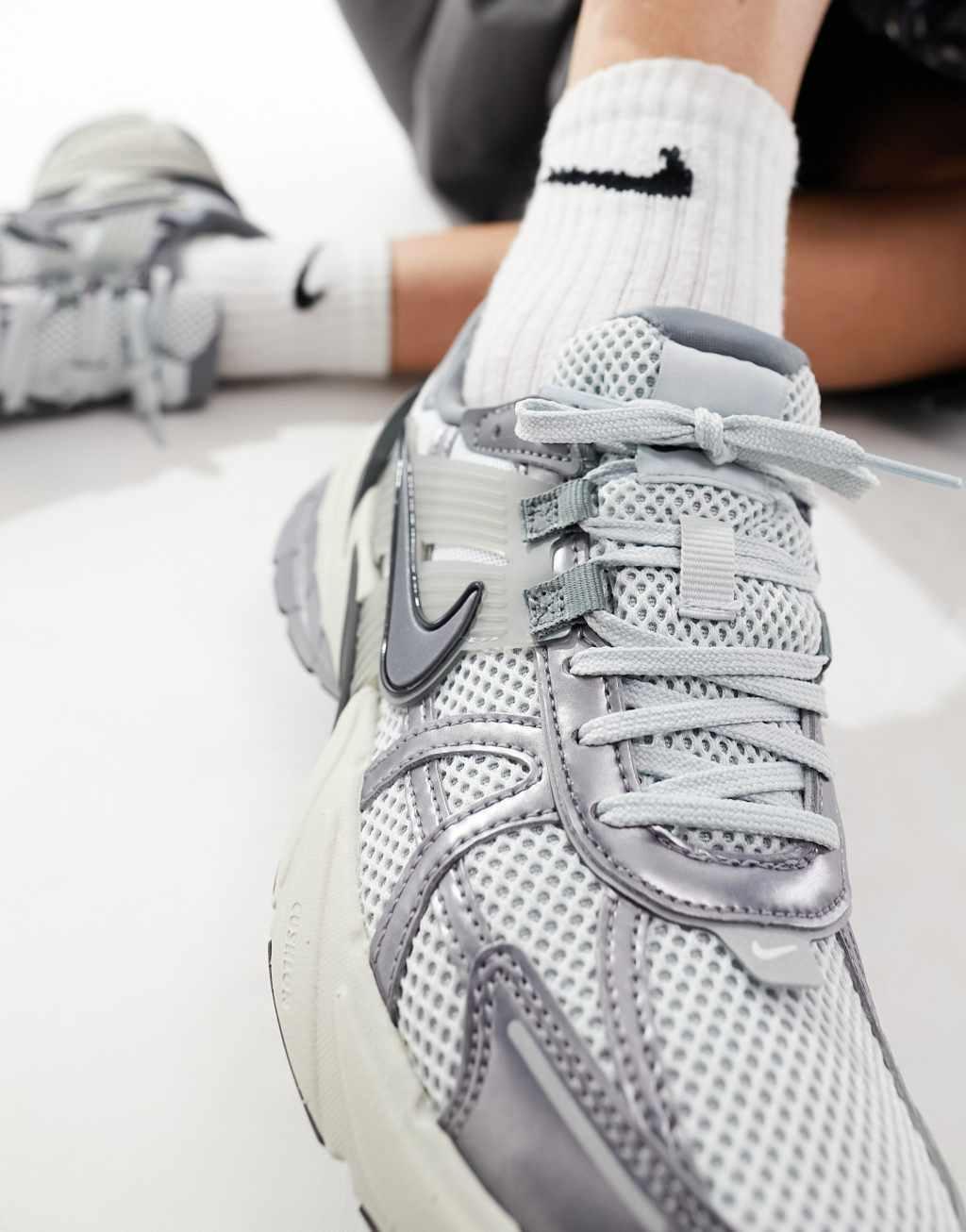 Nike V2K Run sneakers in platinum gray and silver Product Image