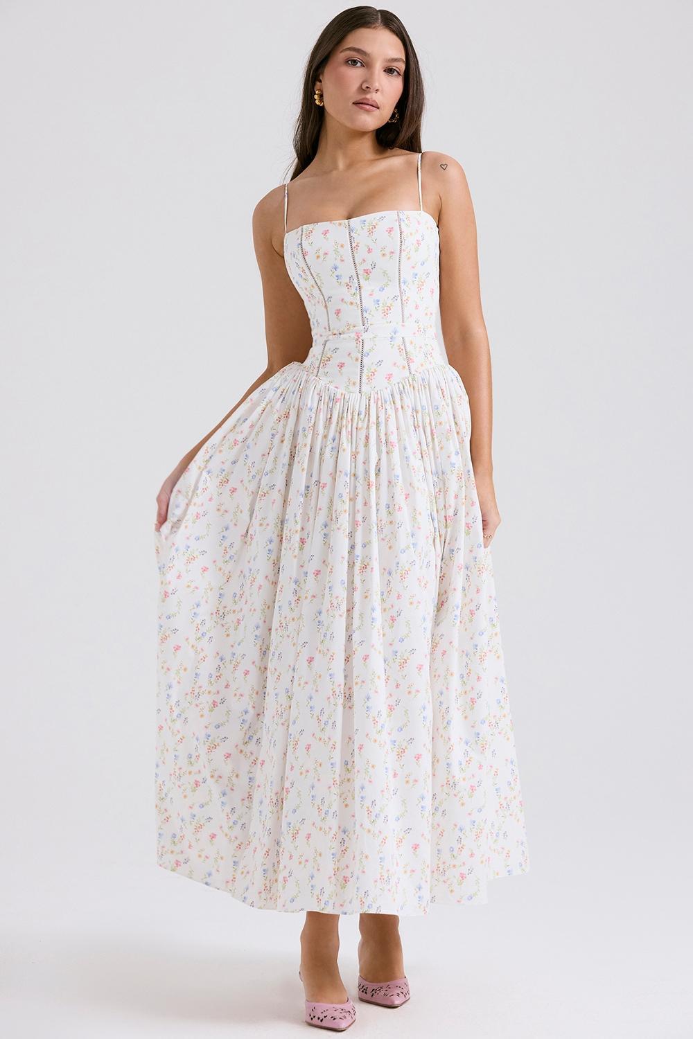 Ysabella White Posy Print Cotton Maxi Sundress Product Image