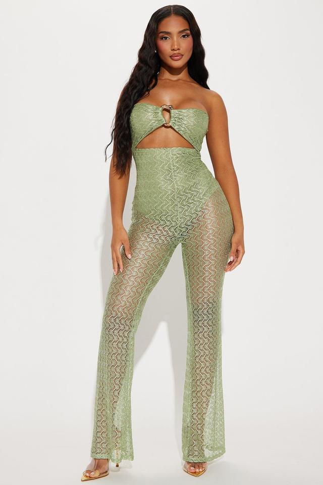 Vacay Dreams Crochet Jumpsuit - Green Product Image