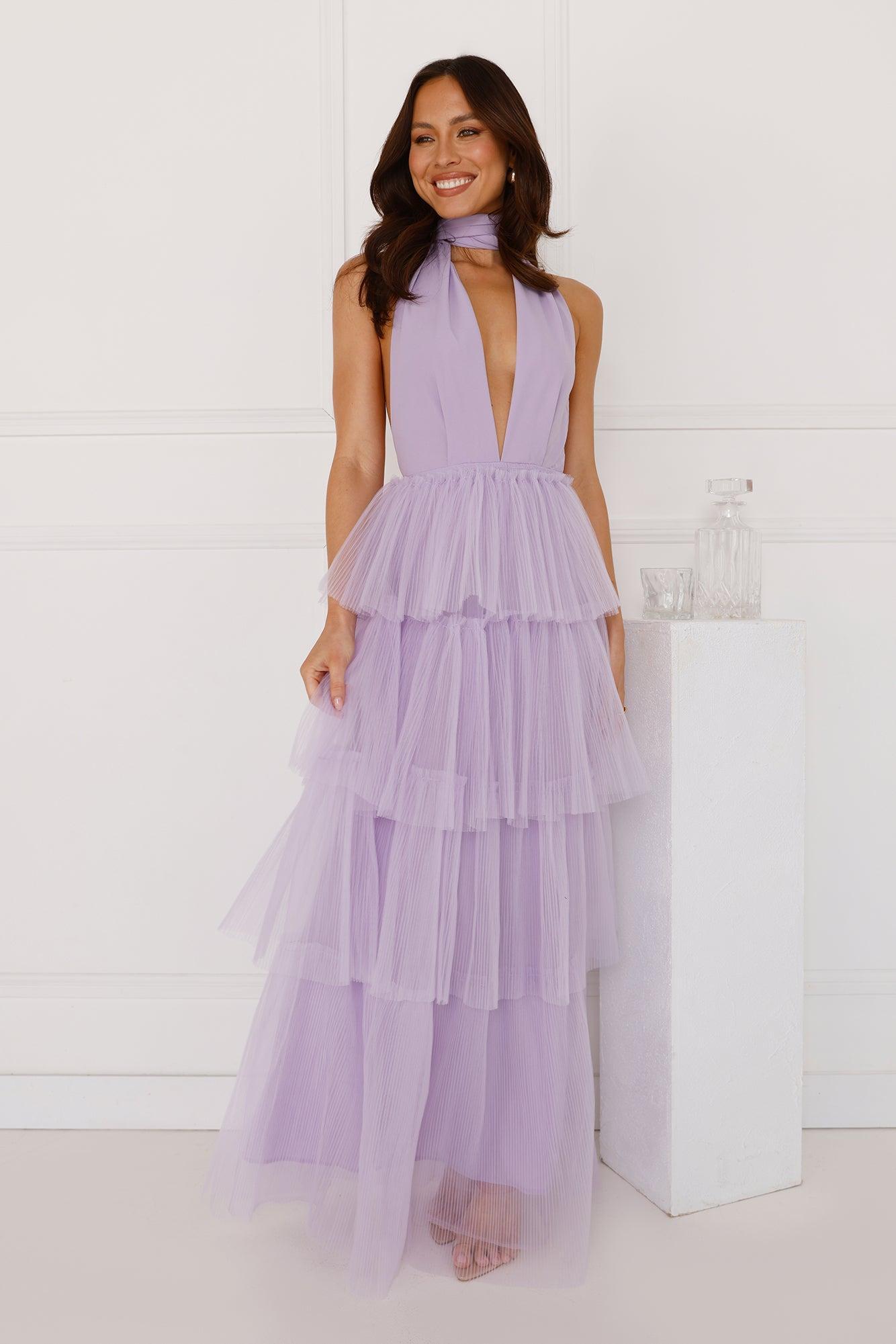 Unreal Beauty Halter Tulle Maxi Dress Lilac Product Image