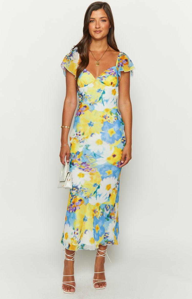 Raymi Blue Floral Chiffon Maxi Dress Product Image