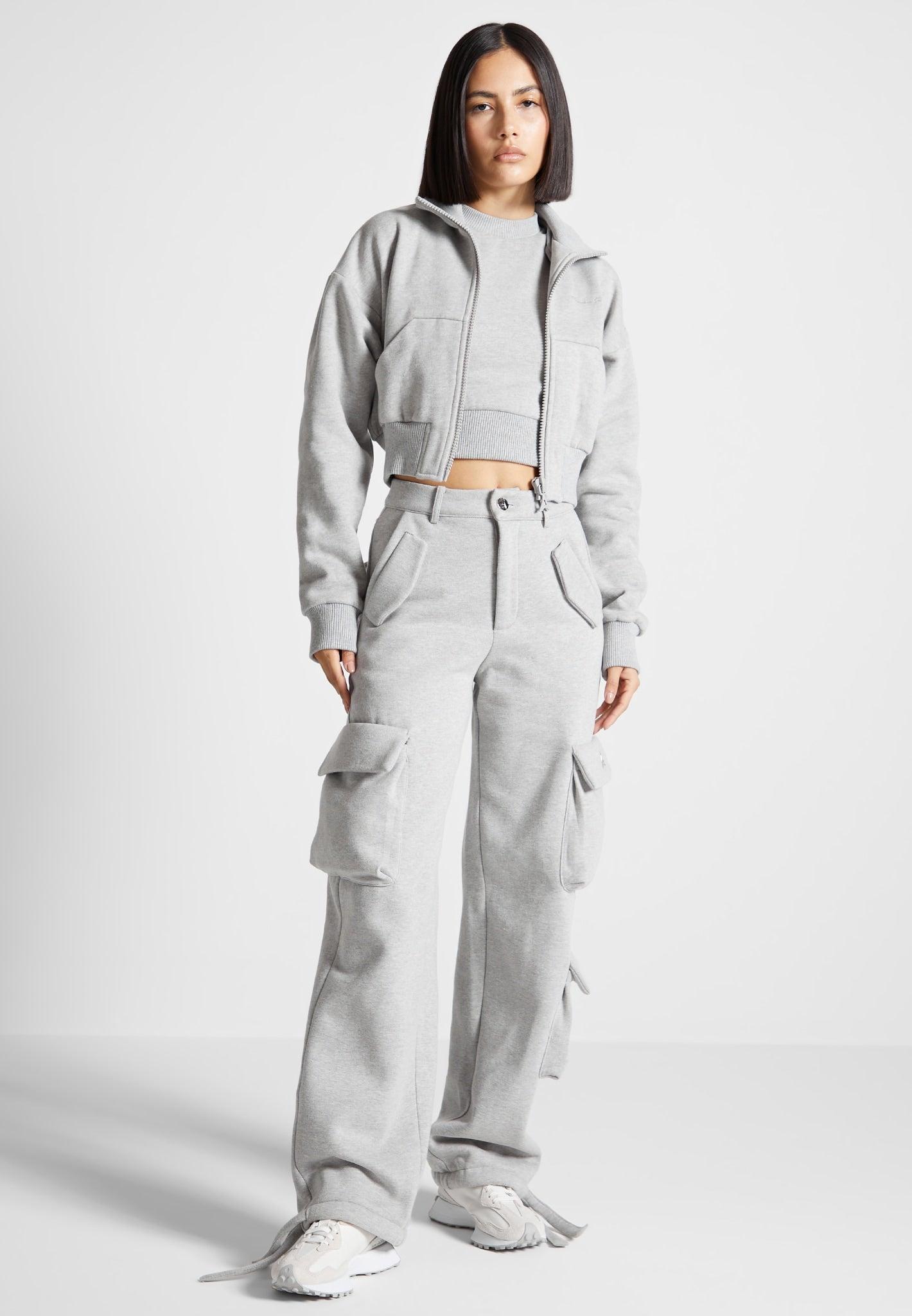 High Waisted Jersey Cargo Pants - Grey Female Product Image